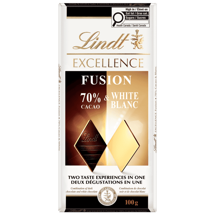 Lindt EXCELLENCE Fusion 70% Dark Cacao & White Chocolate Bar, 100g