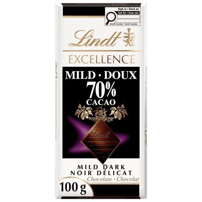 Lindt EXCELLENCE Mild 70% Dark Chocolate Bar, 100g