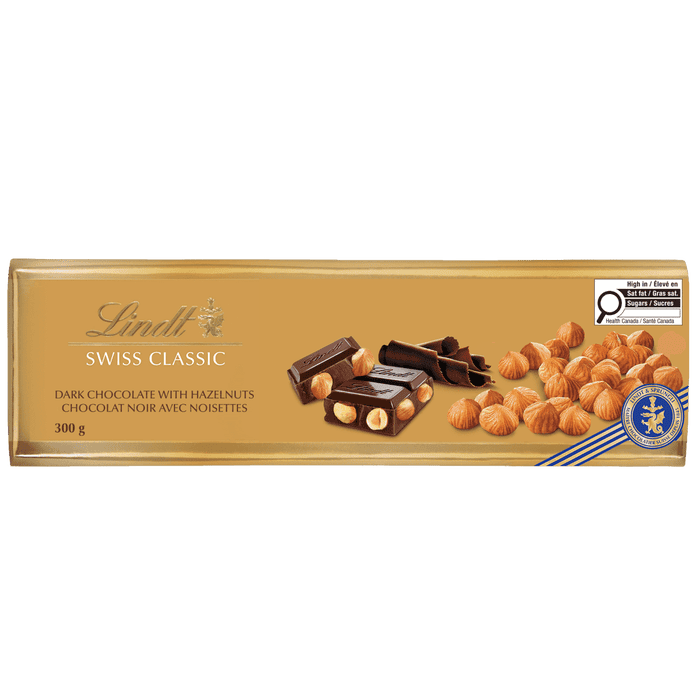 Lindt SWISS CLASSIC Dark Chocolate and Hazelnut Bar, 300g