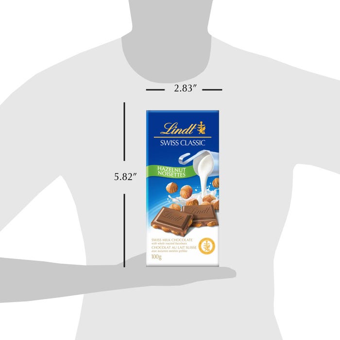 Lindt SWISS CLASSIC Hazelnut Milk Chocolate Bar, 100g