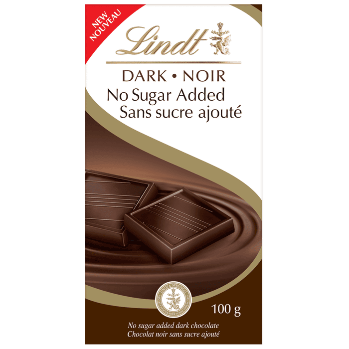 Lindt No Sugar Added Dark Chocolate Bar, 100g