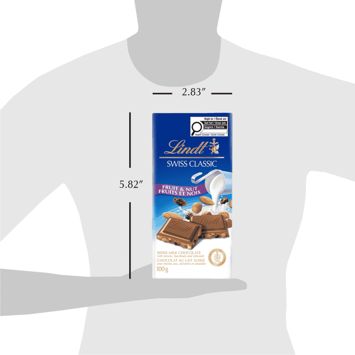 Lindt SWISS CLASSIC Fruit & Nut Milk Chocolate Bar, 100g