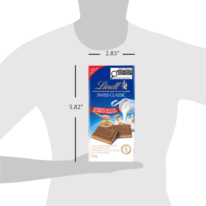 Lindt SWISS CLASSIC Milk Chocolate Almond Butter Bar, 100g