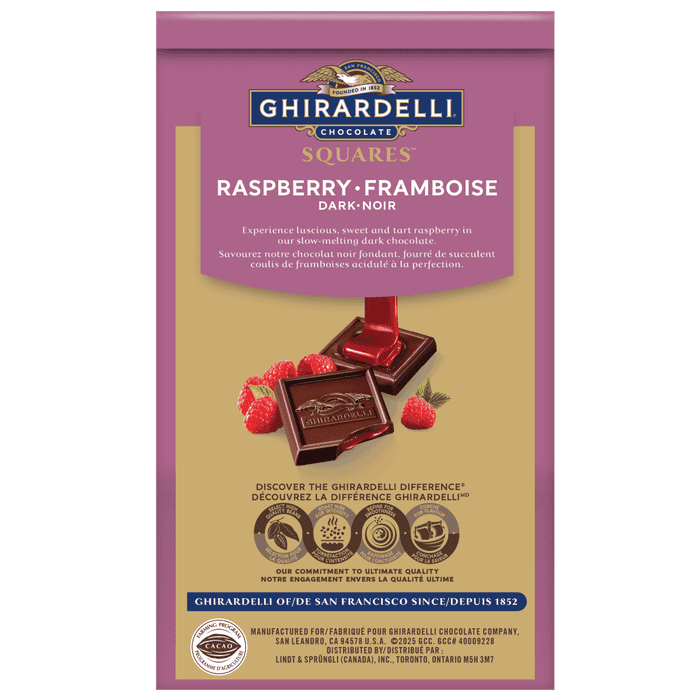 GHIRARDELLI Dark Chocolate Raspberry Squares Bag, 151g