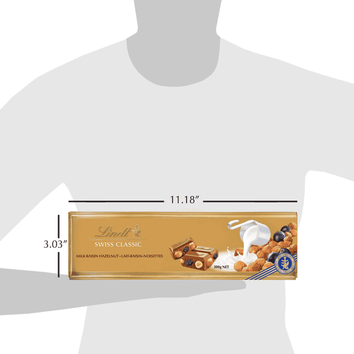 Lindt SWISS CLASSIC Gold Raisin Hazelnut Milk Chocolate Bar, 300g