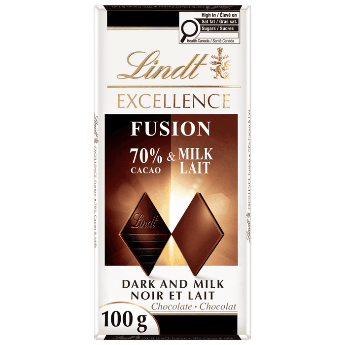 Lindt EXCELLENCE Fusion 70% Dark Cacao & Milk Chocolate Bar, 100g