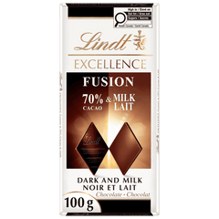 Lindt EXCELLENCE Fusion 70% Dark Cacao & Milk Chocolate Bar, 100g