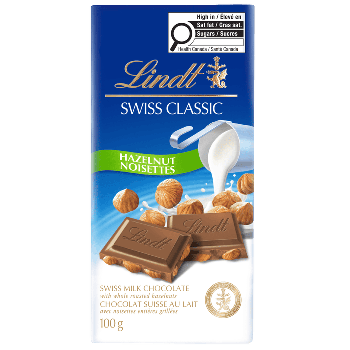 Lindt SWISS CLASSIC Hazelnut Milk Chocolate Bar, 100g