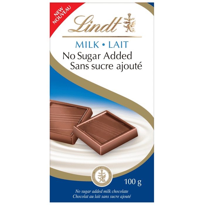 Lindt No Sugar Added Milk Chocolate Bar, 100g