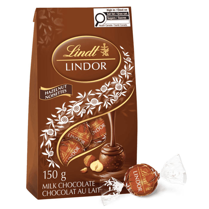 Lindt LINDOR Hazelnut Milk Chocolate Truffles Bag, 150g