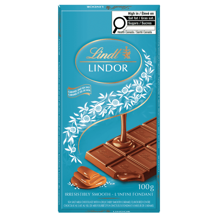 Lindt LINDOR Milk Caramel & Sea Salt Chocolate Bar, 100g