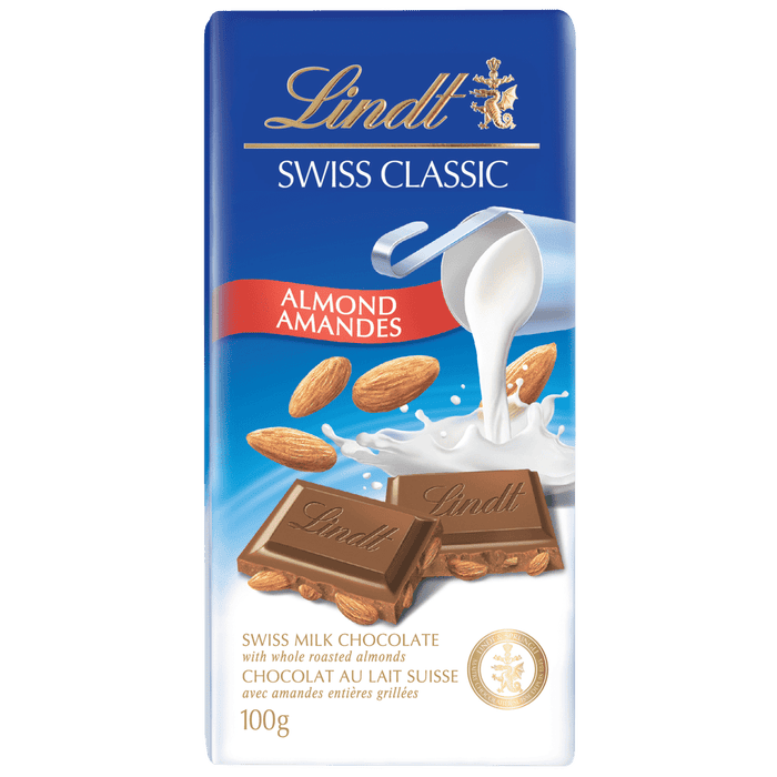Lindt SWISS CLASSIC Almond Milk Chocolate Bar, 100g