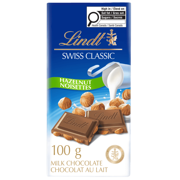 Lindt SWISS CLASSIC Hazelnut Milk Chocolate Bar, 100g