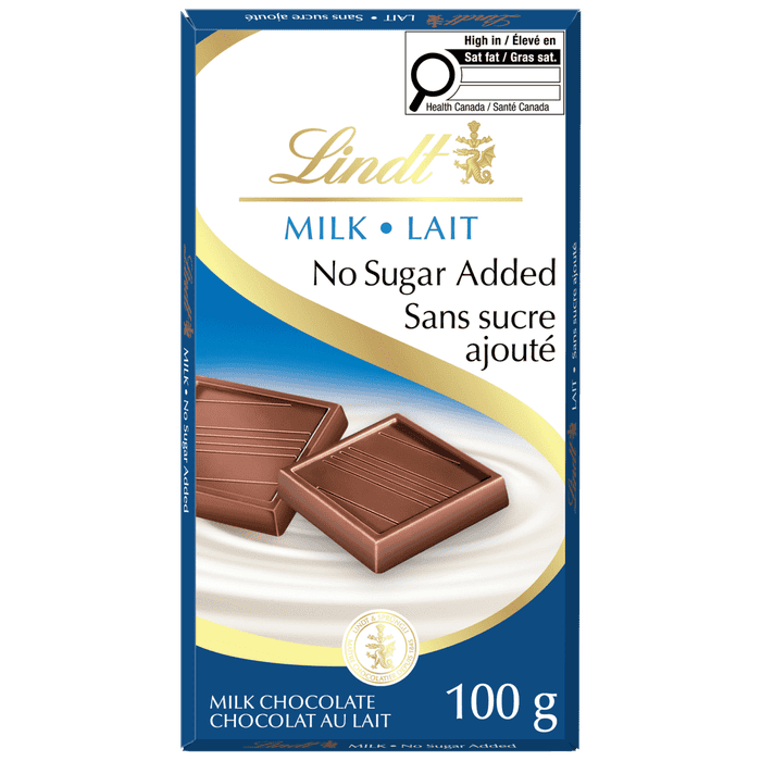 Lindt No Sugar Added Milk Chocolate Bar, 100g