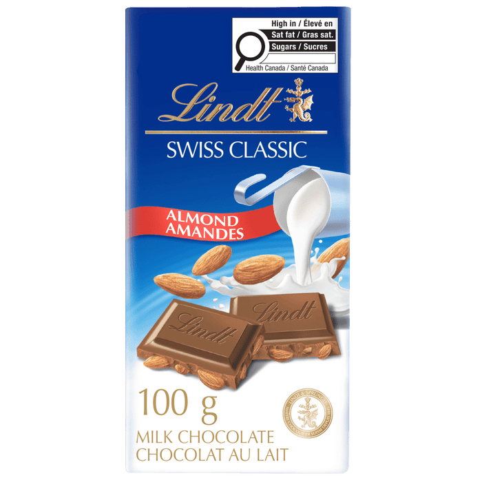 Lindt SWISS CLASSIC Almond Milk Chocolate Bar, 100g
