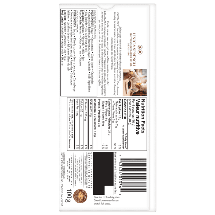 Lindt EXCELLENCE Cranberry & Nuts Dark Chocolate Bar, 100g