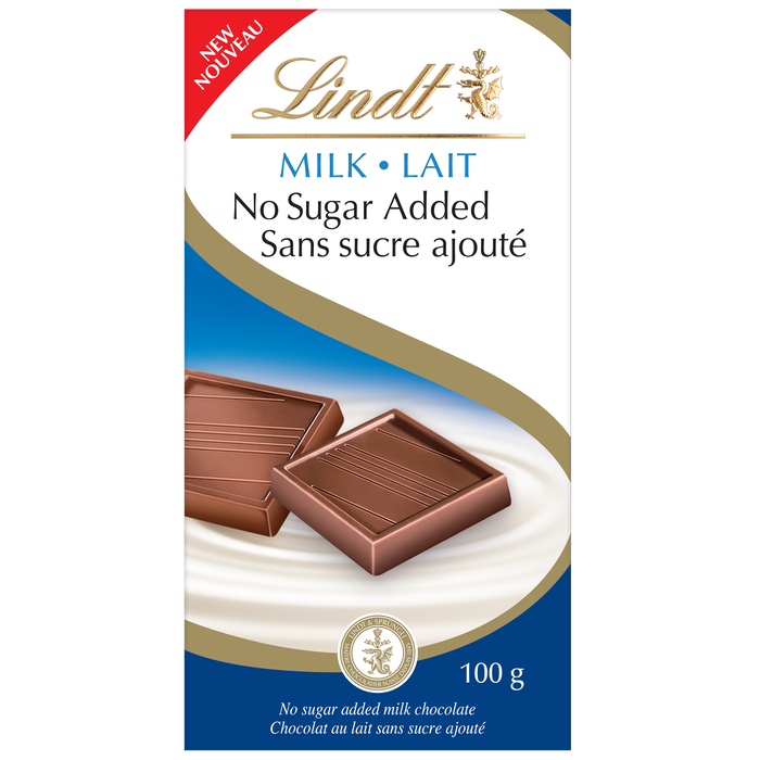 Lindt No Sugar Added Milk Chocolate Bar, 100g