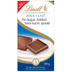Lindt No Sugar Added Milk Chocolate Bar, 100g