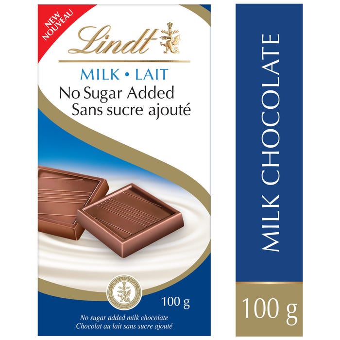 Lindt No Sugar Added Milk Chocolate Bar, 100g
