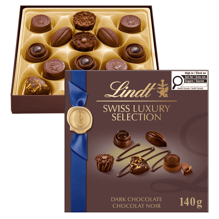 Lindt SWISS LUXURY SELECTION Dark Chocolate Pralines Gift Box, 140g