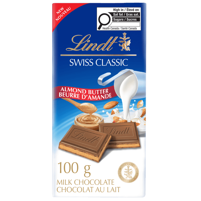 Lindt SWISS CLASSIC Milk Chocolate Almond Butter Bar, 100g