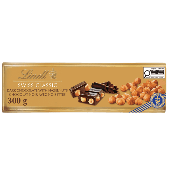 Lindt SWISS CLASSIC Dark Chocolate and Hazelnut Bar, 300g