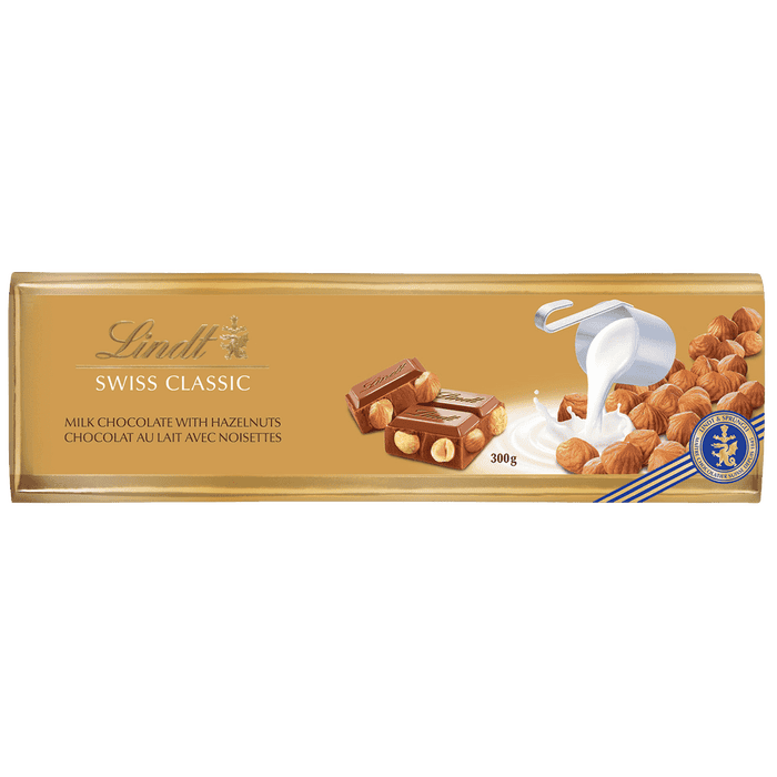 Lindt SWISS CLASSIC Gold Hazelnut Milk Chocolate Bar, 300g
