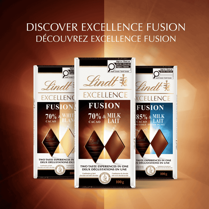 Lindt EXCELLENCE Fusion 70% Dark Cacao & Milk Chocolate Bar, 100g