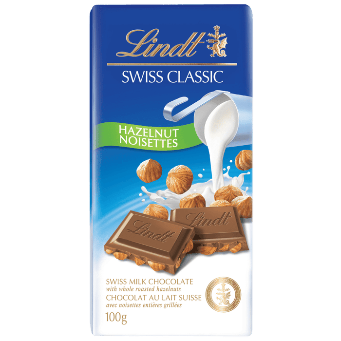 Lindt SWISS CLASSIC Hazelnut Milk Chocolate Bar, 100g