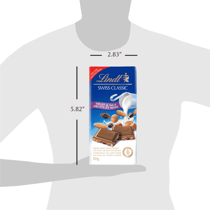 Lindt SWISS CLASSIC Fruit & Nut Milk Chocolate Bar, 100g