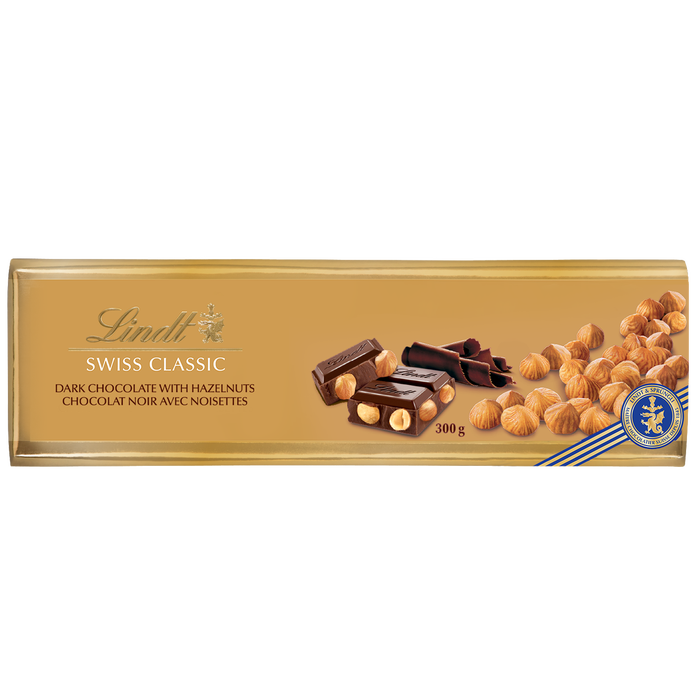 Lindt SWISS CLASSIC Dark Chocolate and Hazelnut Bar, 300g