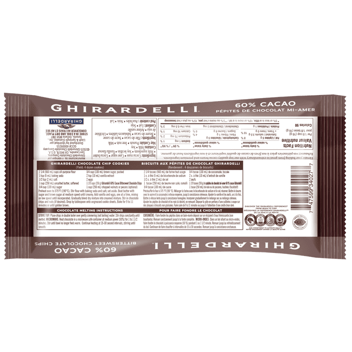 GHIRARDELLI 60% Cacao Bittersweet Chocolate Baking Chips Bag, 250g