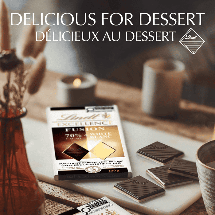 Lindt EXCELLENCE Fusion 70% Dark Cacao & White Chocolate Bar, 100g