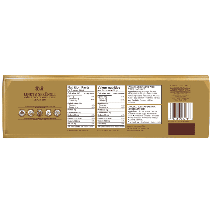 Lindt SWISS CLASSIC Gold Hazelnut Milk Chocolate Bar, 300g
