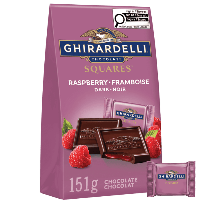 GHIRARDELLI Dark Chocolate Raspberry Squares Bag, 151g