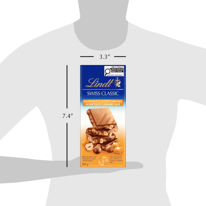 Lindt SWISS CLASSIC Milk Chocolate Hazelnut Salted Caramel, 150g