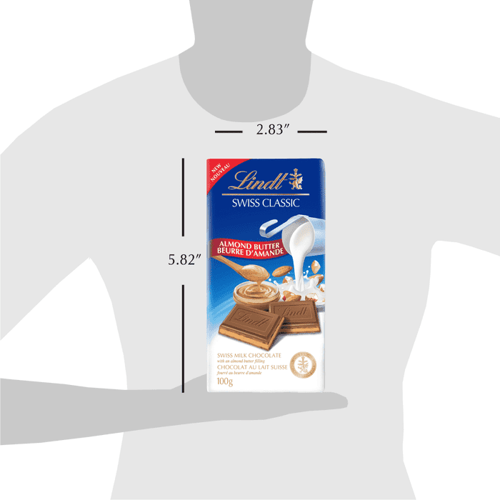 Lindt SWISS CLASSIC Milk Chocolate Almond Butter Bar, 100g
