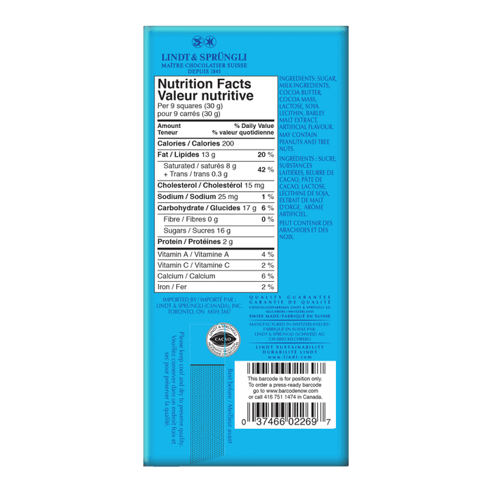 Lindt SWISS CLASSIC Double Milk Chocolate Bar, 100g