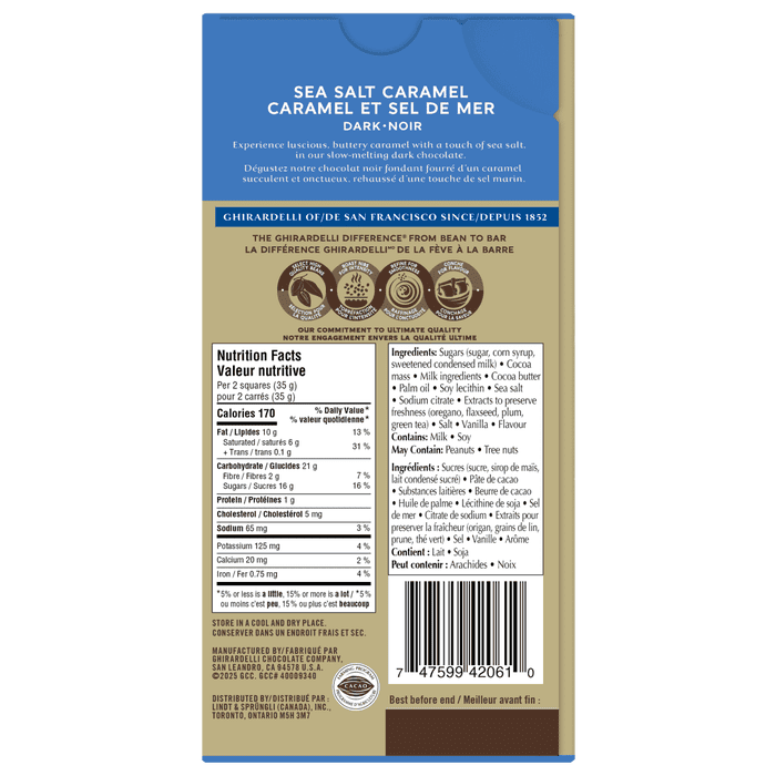 GHIRARDELLI Dark Chocolate Caramel Sea Salt Bar, 138g