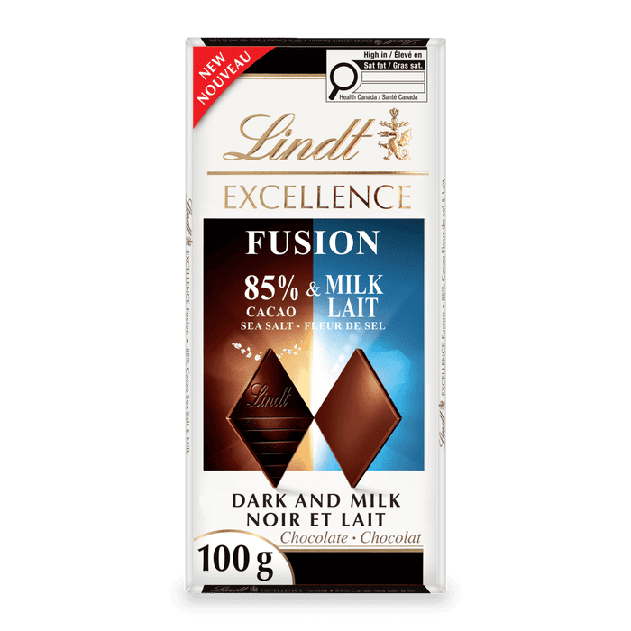 Lindt EXCELLENCE Fusion 85% Cacao Sea Salt & Milk Chocolate Bar, 100g