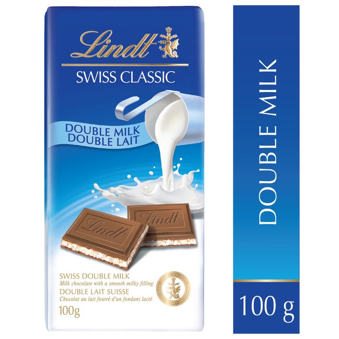 Lindt SWISS CLASSIC Double Milk Chocolate Bar, 100g