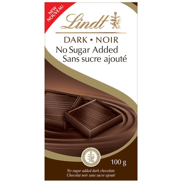Lindt No Sugar Added Dark Chocolate Bar, 100g