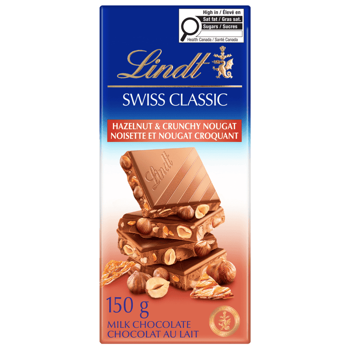 Lindt SWISS CLASSIC Milk Chocolate Hazelnut Crunchy Nougat, 150g
