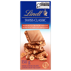 Lindt SWISS CLASSIC Milk Chocolate Hazelnut Crunchy Nougat, 150g