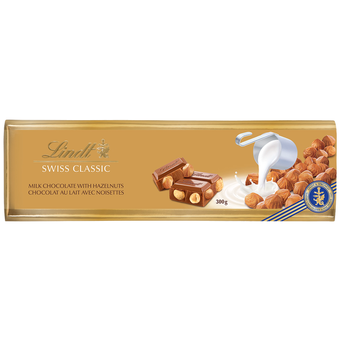 Lindt SWISS CLASSIC Gold Hazelnut Milk Chocolate Bar, 300g