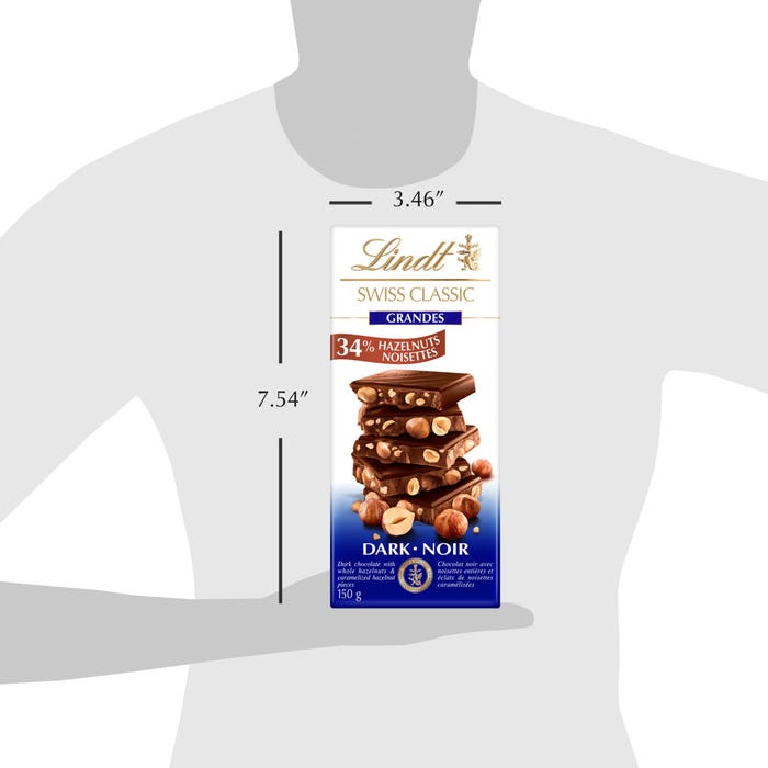 Lindt SWISS CLASSIC GRANDES Hazelnut Dark Chocolate Bar, 150g