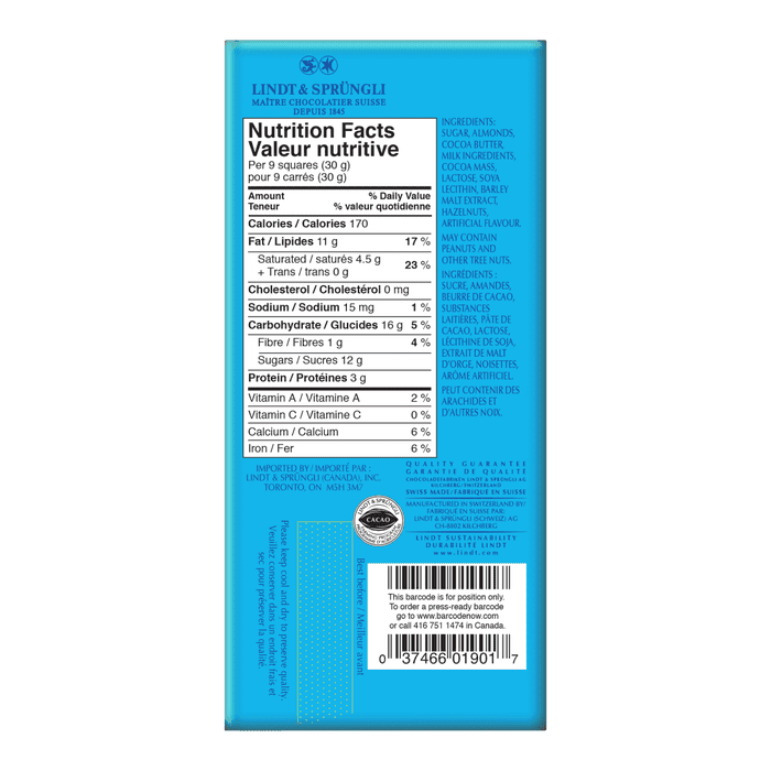 Lindt SWISS CLASSIC Almond Milk Chocolate Bar, 100g