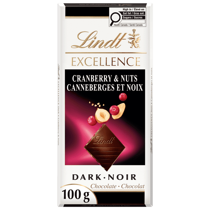 Lindt EXCELLENCE Cranberry & Nuts Dark Chocolate Bar, 100g