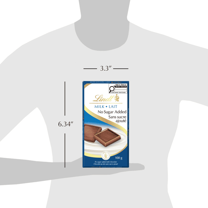 Lindt No Sugar Added Milk Chocolate Bar, 100g