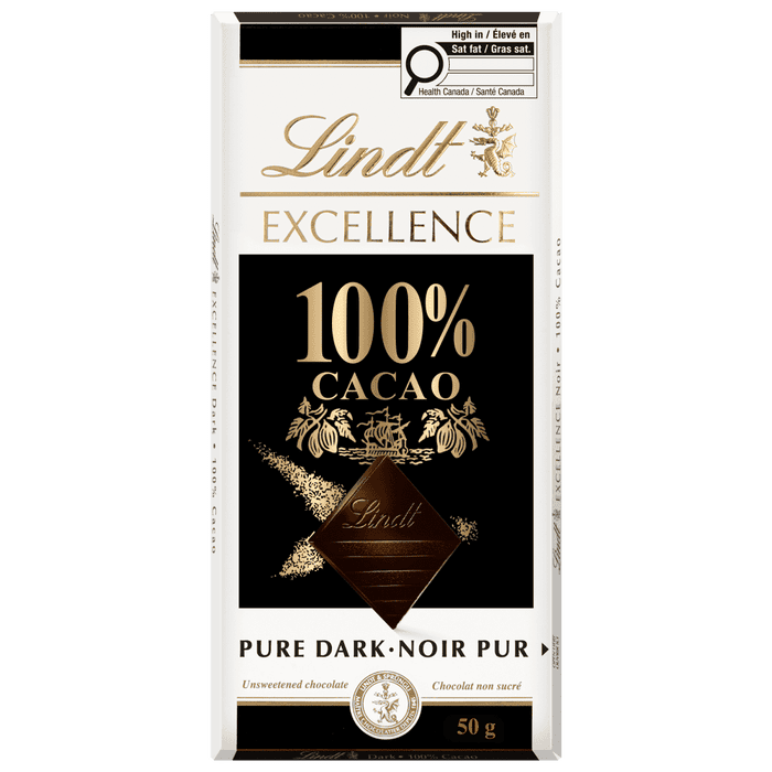 Lindt EXCELLENCE 100% Cacao Dark Chocolate Bar, 50g